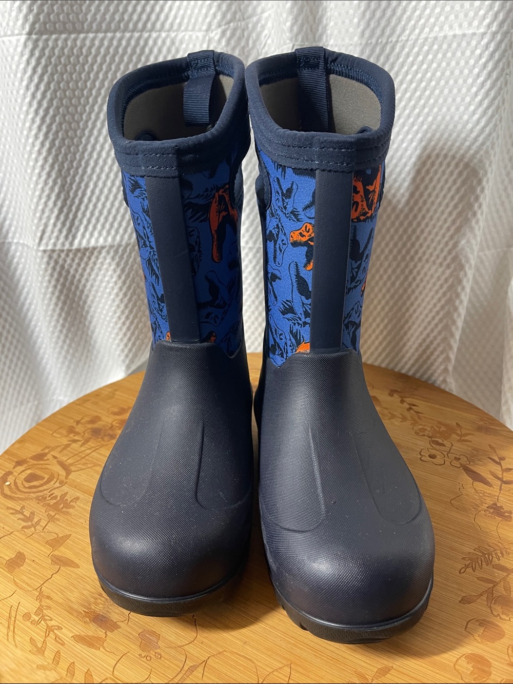 Bogs neoprene Classic Kids Navy and Orange Dino Rain Boots size 13 - Picture 3 of 8